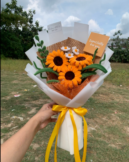 Sunflower Stroll bouquet — bright sunflowers with yellow ribbon